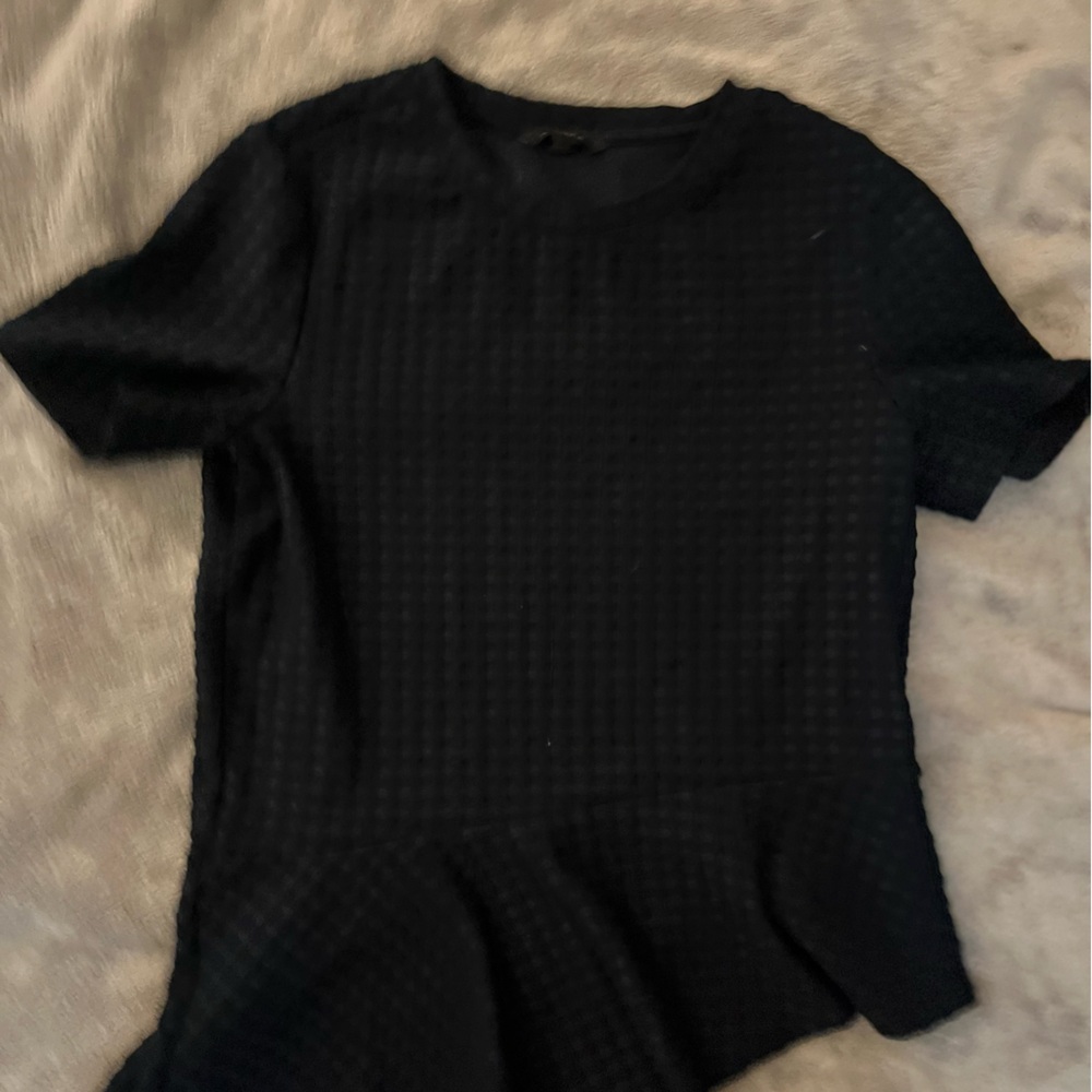 Banana Republic Black Textured Short Sleeve Peplum Top
